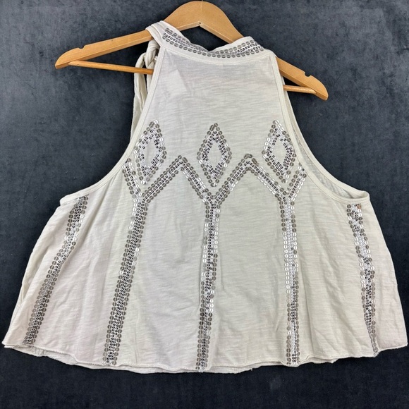 EUC Free People Glitter City Tie Neck Tank in white - Oversized Medium date nite - Picture 3 of 10